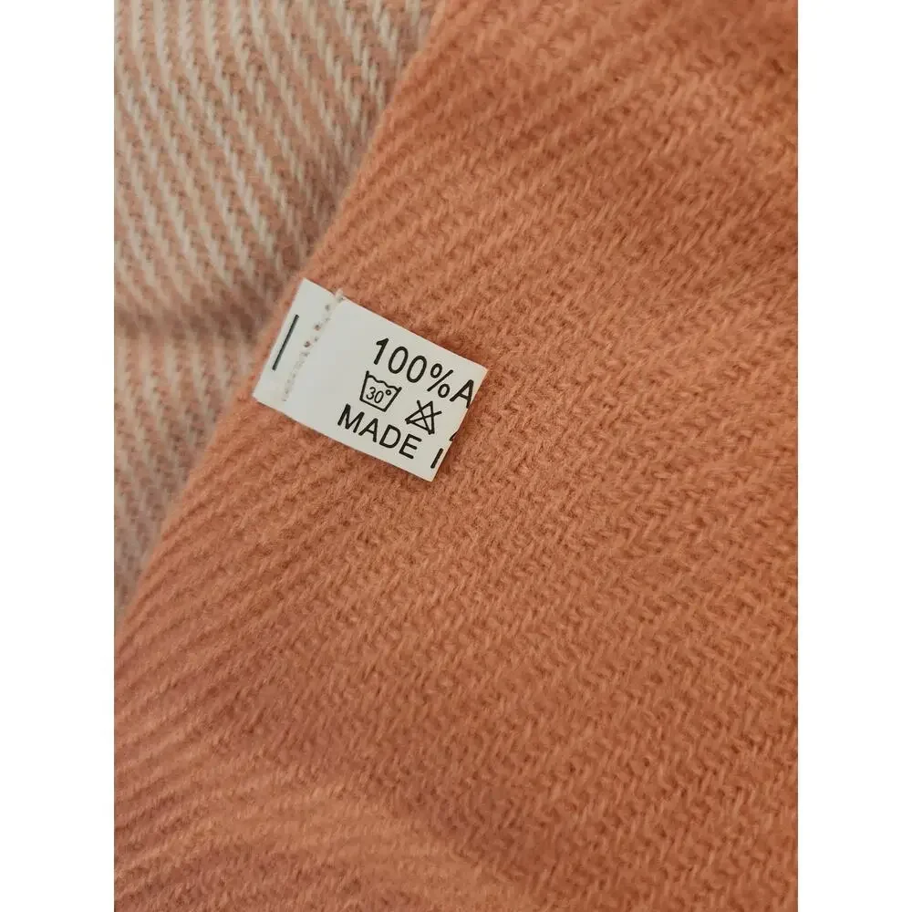Soft Plaid Fringe Shawl Scarf Wrap Peach Blue Gray Acrylic 23x70